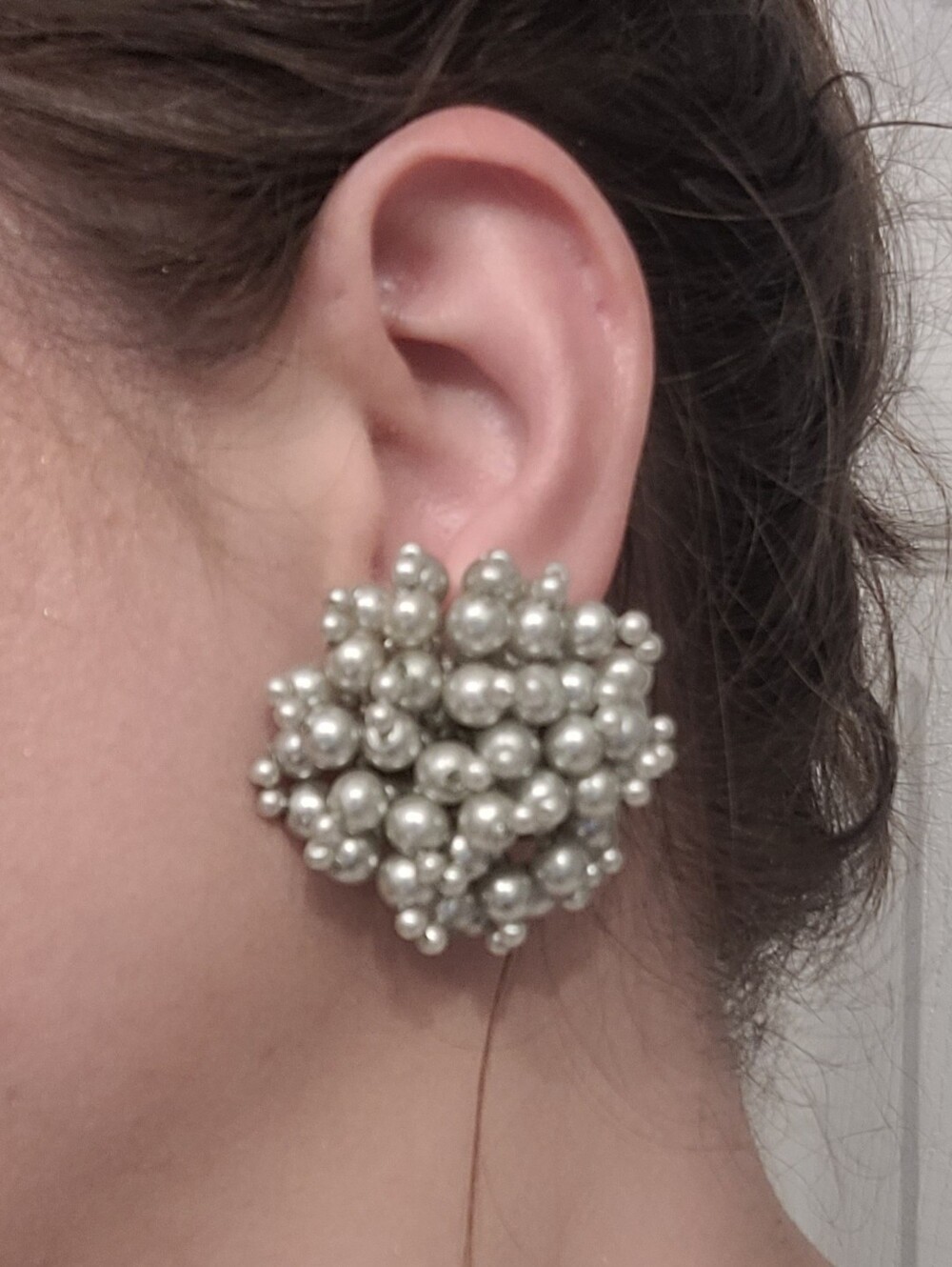 Large Faux Pearl Cluster Earrings | Retro Clip Ons